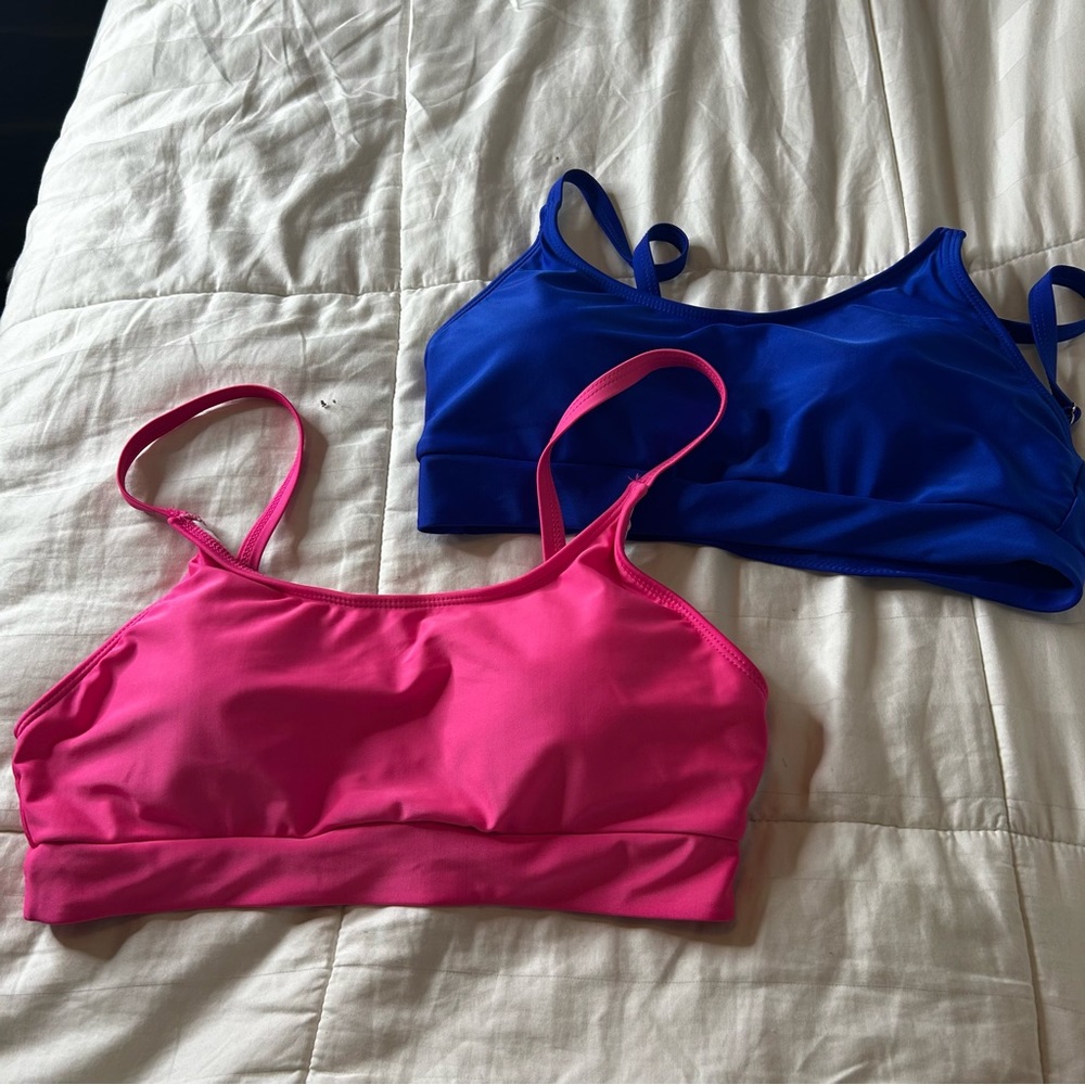 Blue and pink bikini top